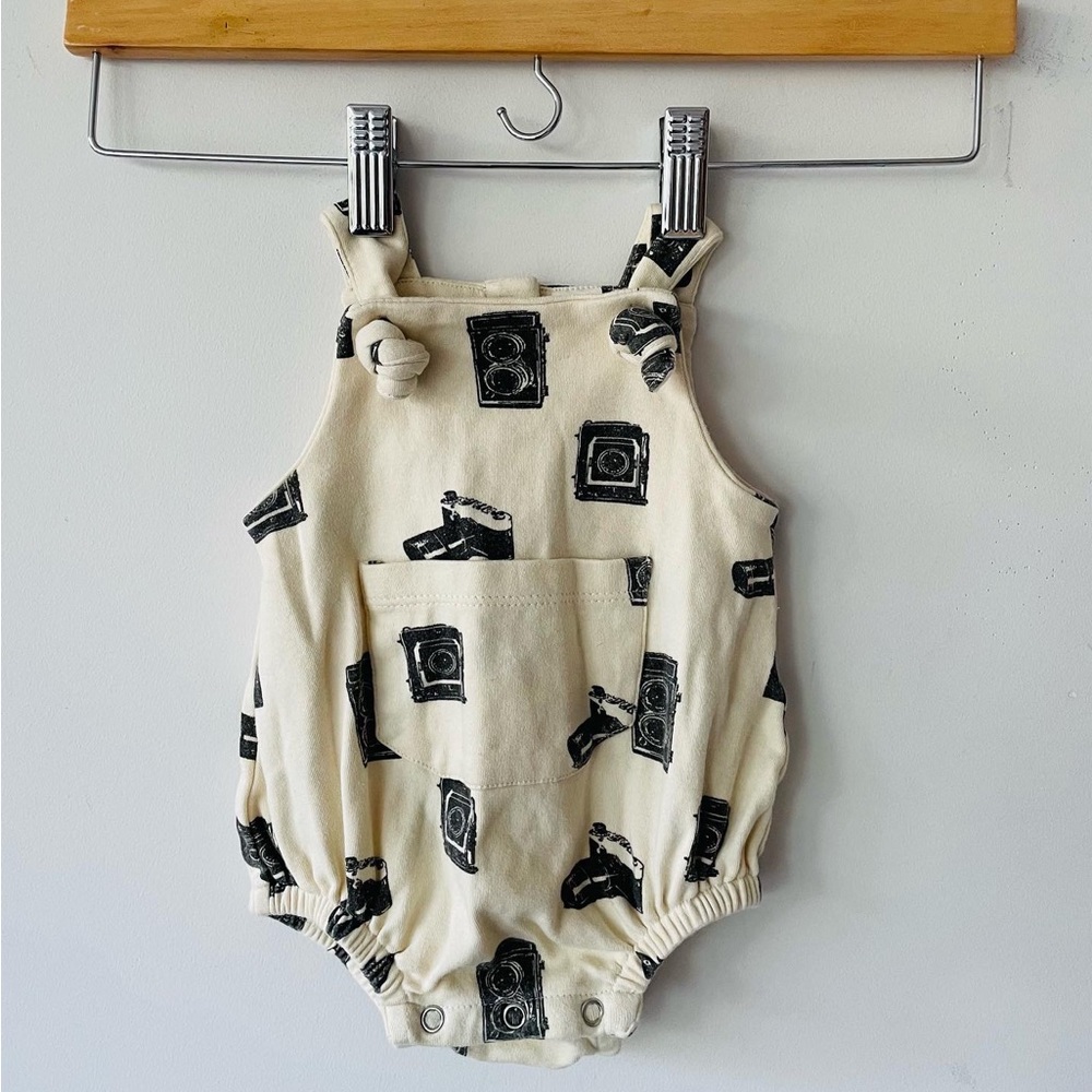 Kate Quinn Organic Cotton pinafore romper vintage cameras playsuit NWOT